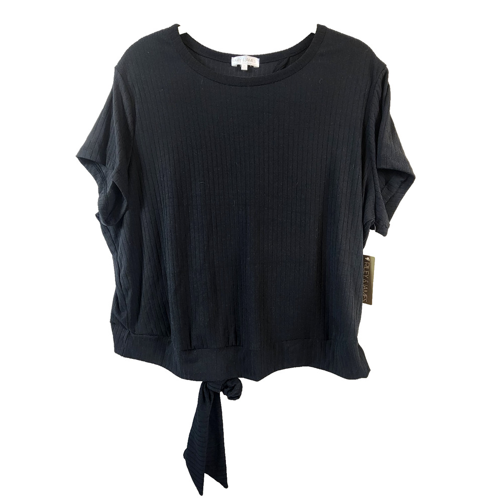 Riley & James Tie-Back Top Women 3X Black Short Sleeve Ribbed